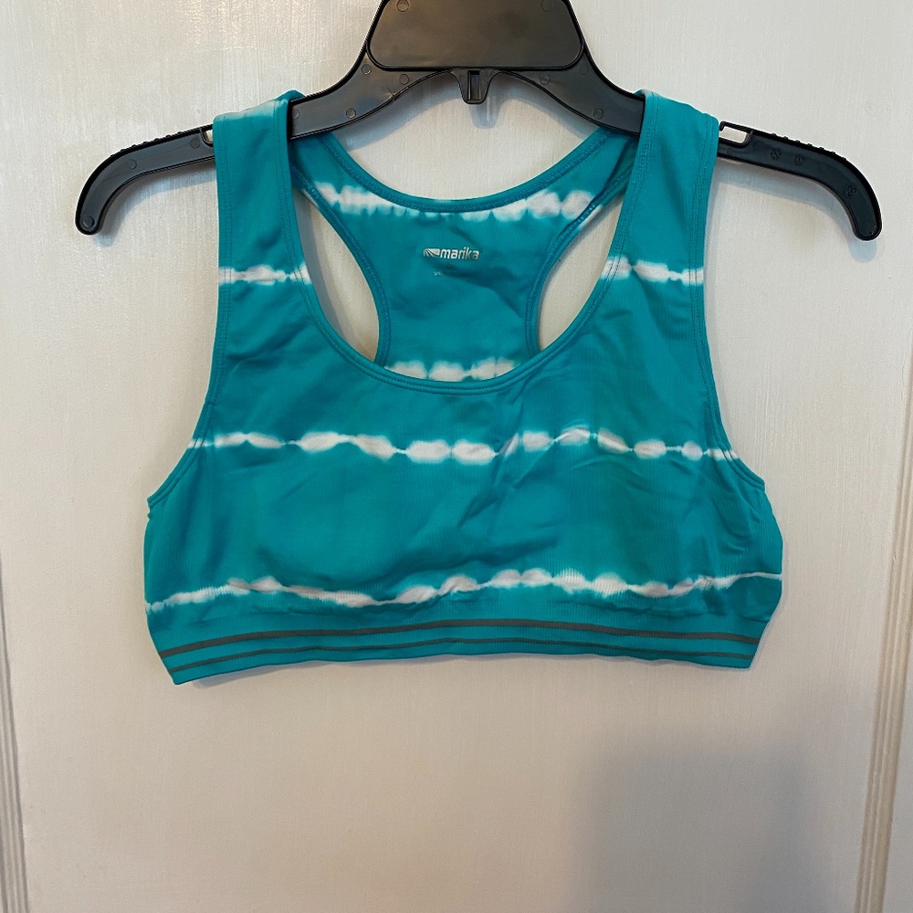 Marika womens sports bra teal tie dye XL racerback